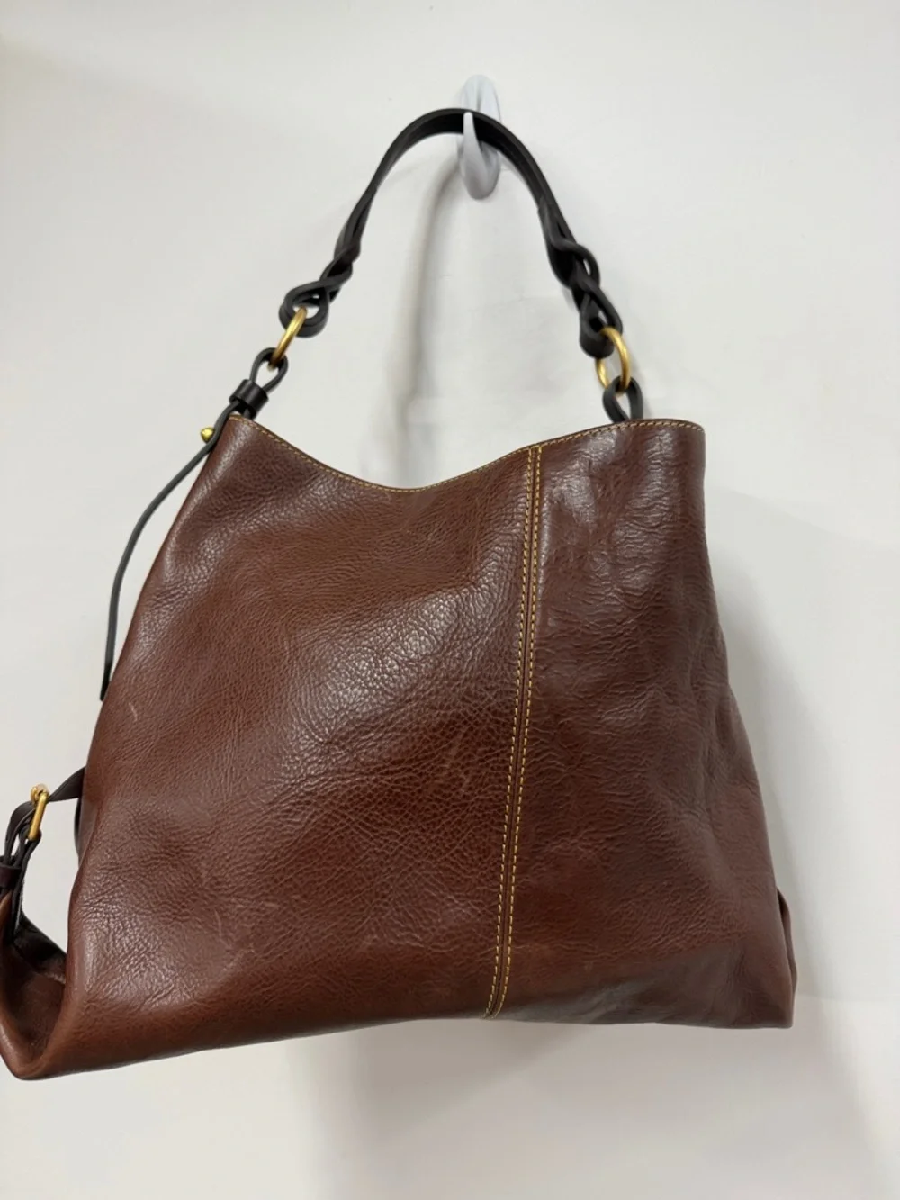 Dooney & Bourke Brown Leather Hobo with Braided Handle  florentine large